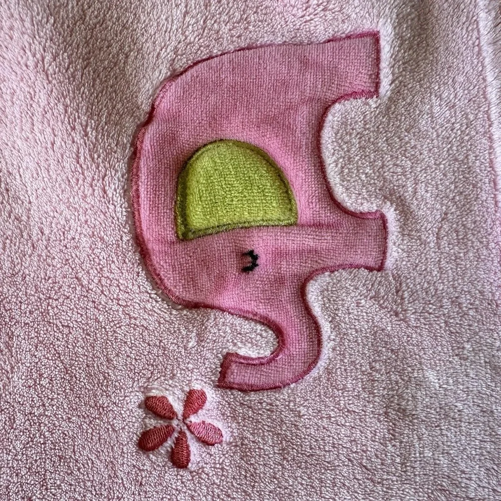 Circo Pink Elephant‎ Flower Baby Blanket Lovey Snuggle Cozy Fleece VTG 27x29